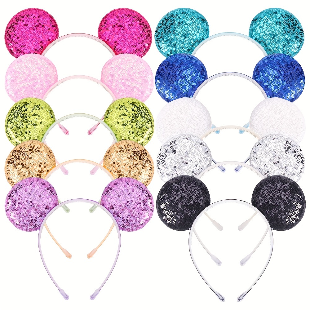 

[1/10pcs Sparkling Sequin Ears Headbands] 1/10pcs Sparkling Sequin Ears Headbands Set, Minimalist Style Plastic Party Costume Hair Accessories, Cartoon Animal Print, No Feather, Performance Headwear