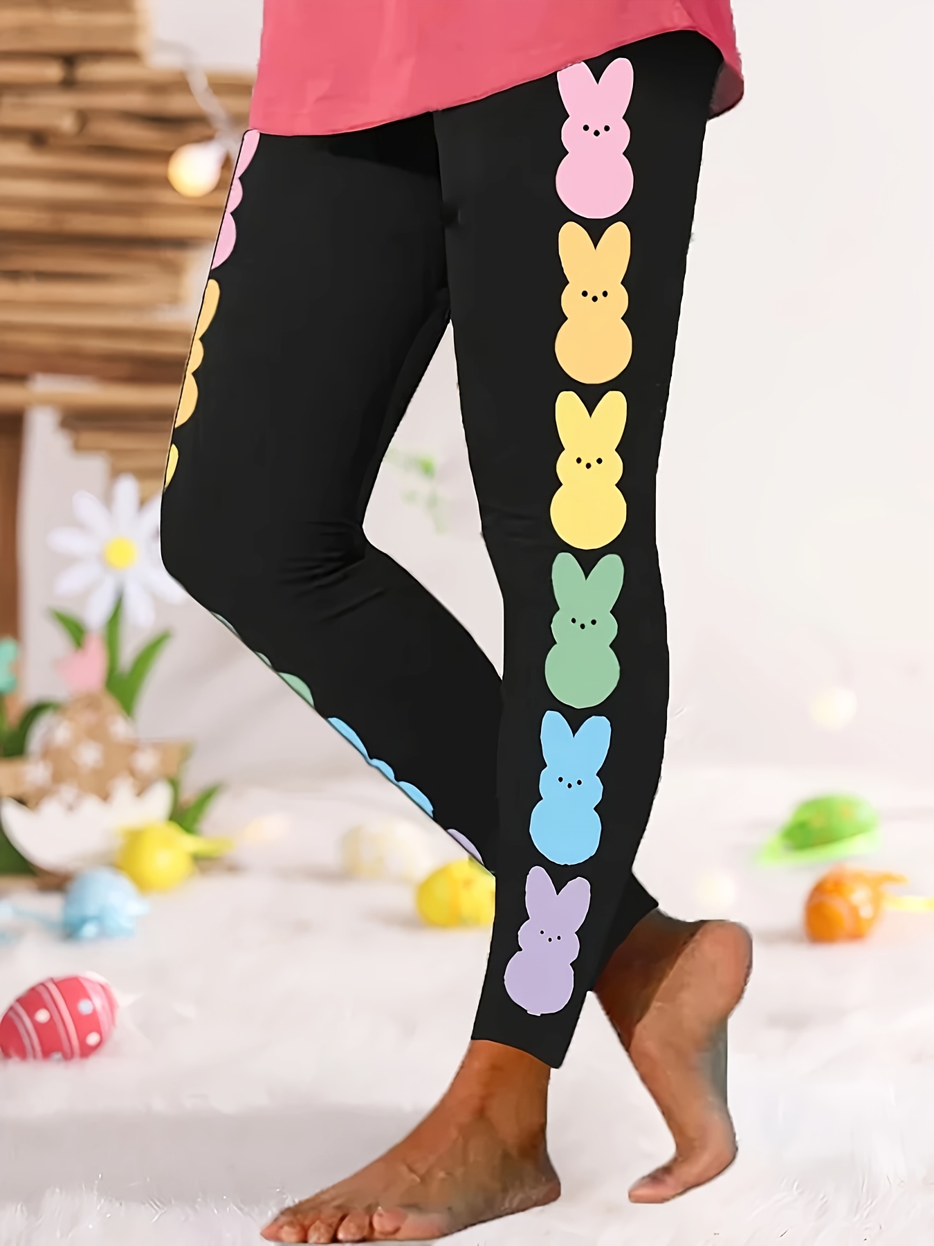 Easter Bunny Skinny Leggings, Casual High Waist Stretchy Leggings, Women's  Clothing