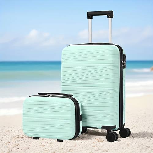 2 suitcase set pp hard shell suitcase set with double swivel wheels lightweight and durable large suitcase set suitable for carry on and checked travel luggage black green light blue 2 portable hard shell suitcase set 20 inches