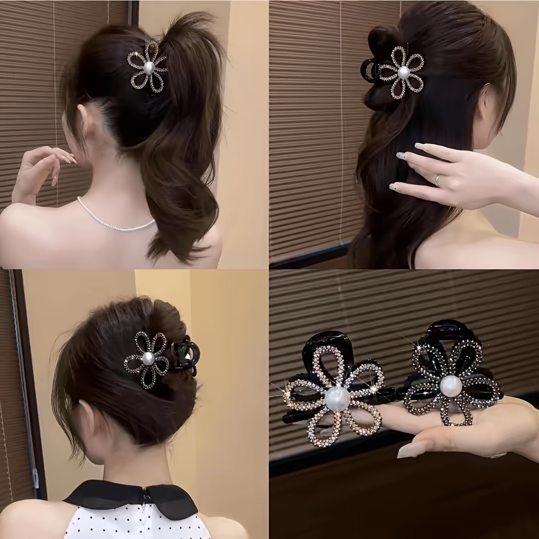 elegant acrylic flower hair claw clip with crystal and sequin embellishments minimalist style hair gripper with   printing for women middle size shark clip hair accessory   14 single piece Product details 6