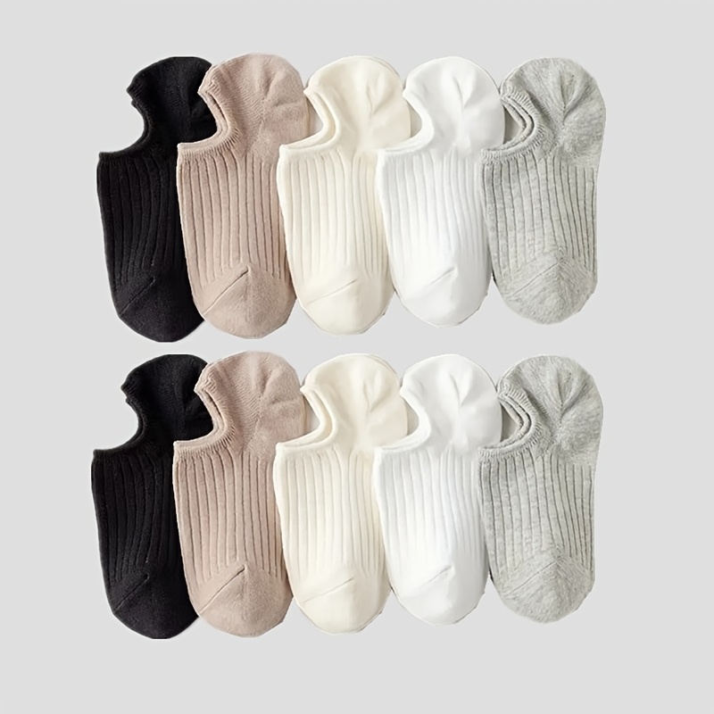 TEMU 5 paires 10 paires Plus de Taille Facile Chaussettes Invisibles Droites pour Femmes, Couleur Unie Minimaliste Toutes Saisons