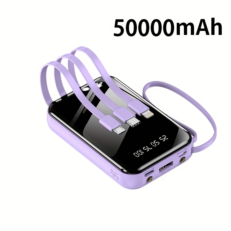 TEMU 50000mah Portable Large-capacity Mobile Power Bank, Outdoor Portable Emergency Power Supply Device, Comes With /type-c/usb Data Cable Charging,