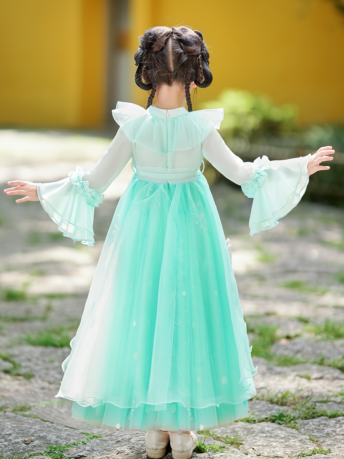 robe hanfu à manches longues filles broderie florale style Temu