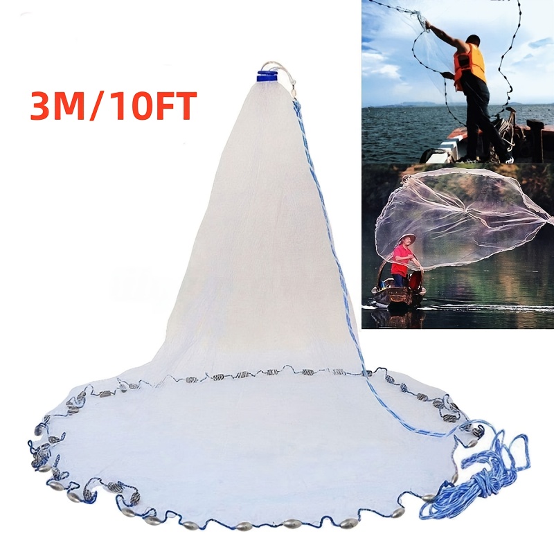 TEMU 10ft Throw Fishing Cast Net - Strong Nylon Mesh 3/8in Mesh Size, Transparent Thread, Fishing Line Without Ring Hand Cast Net - Suitable For