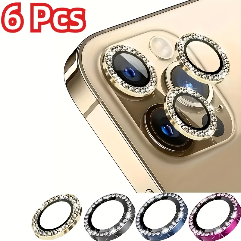 

6pcs Tempered Glass Glitter Lens Protector For Iphone 11 12 Mini 13 14 Plus 15 Pro Max