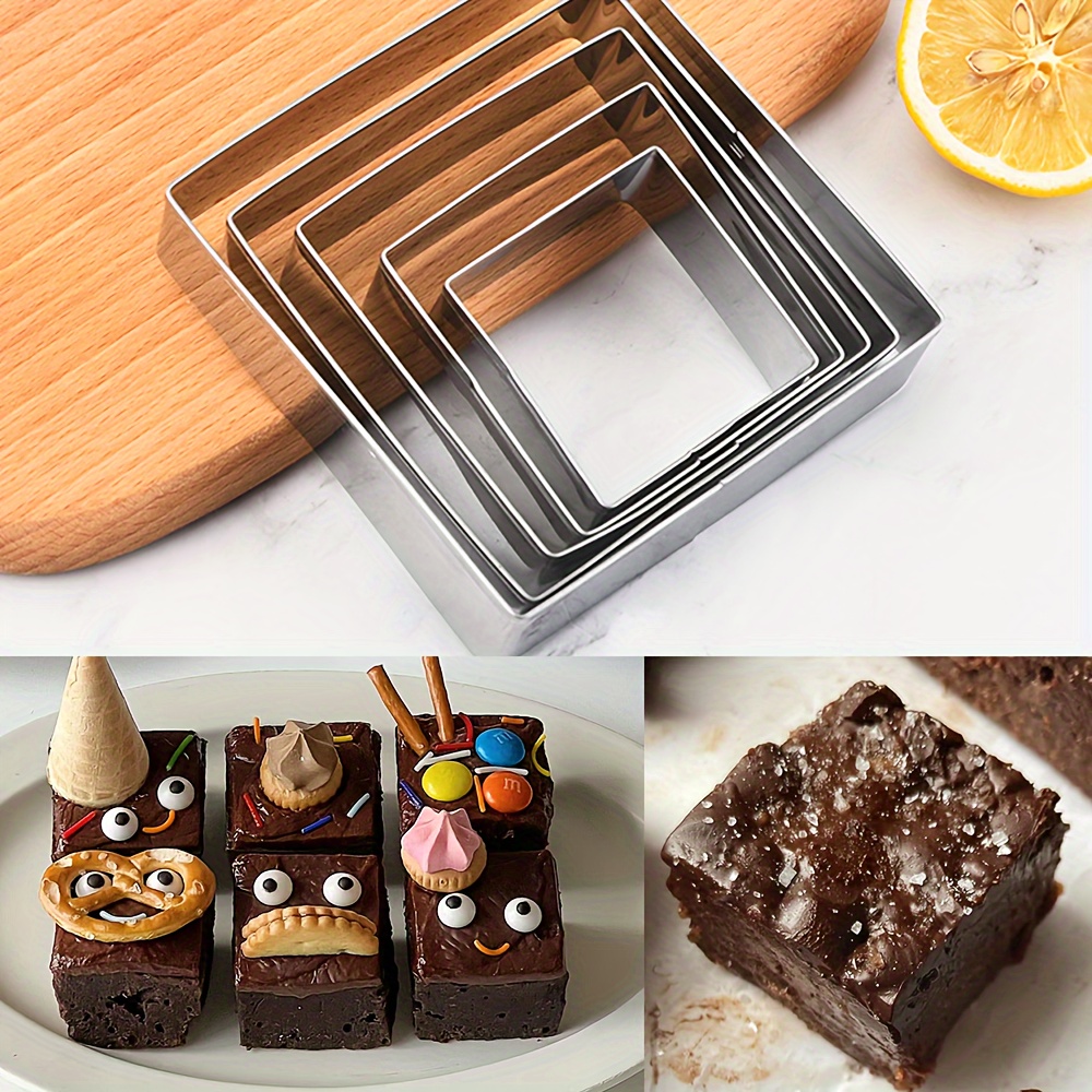 

5pcs Square Cookie Cutter Set, Stainless Steel Biscuit Baking Molds, Dessert Cutters For Fondant, , Cake Decoration Kitchen Baking Tools