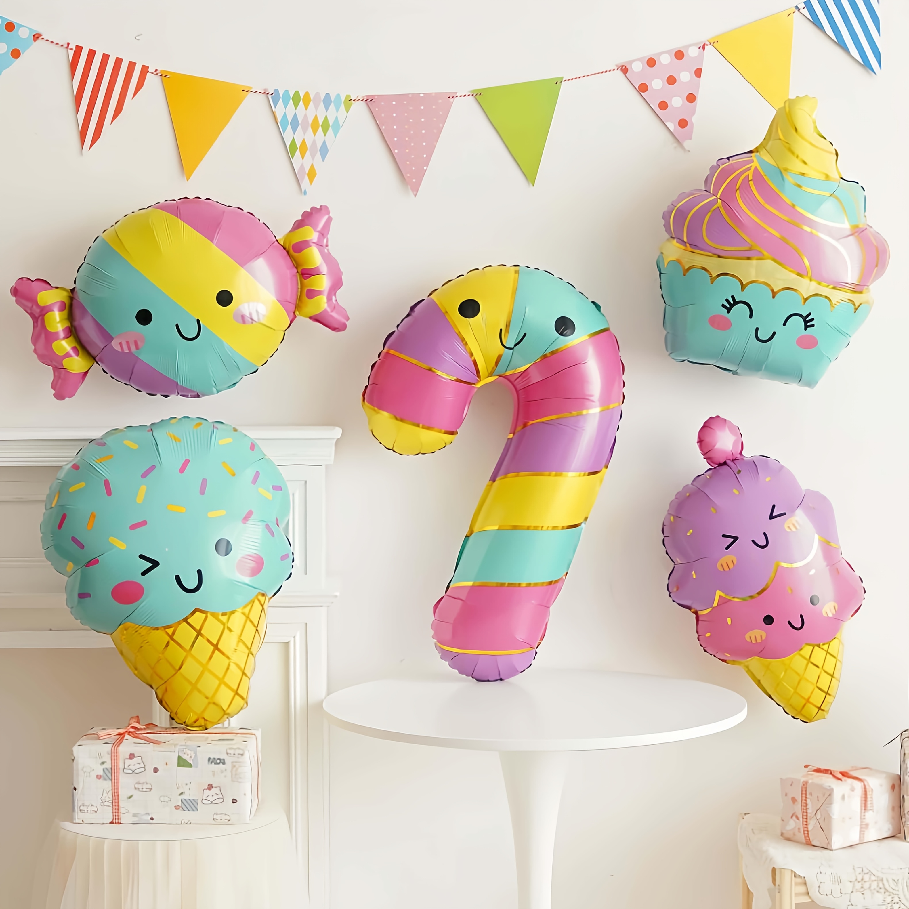 Image of Ice Cream Foil Balloons - Whimsical Mylar Balloons With Faces & Pastel Colors For Showers, Birthdays, And Summer Parties, Party Decorations | Party Decor | Balloons
