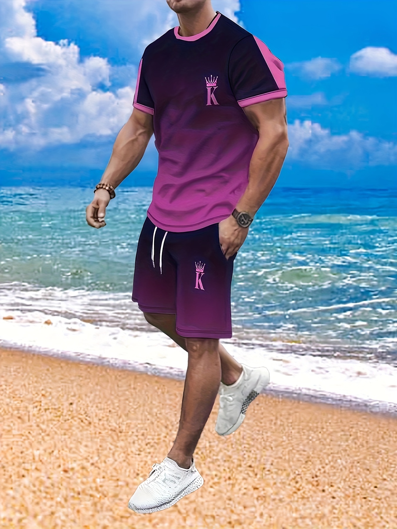 Purple t shirt outfit mens online