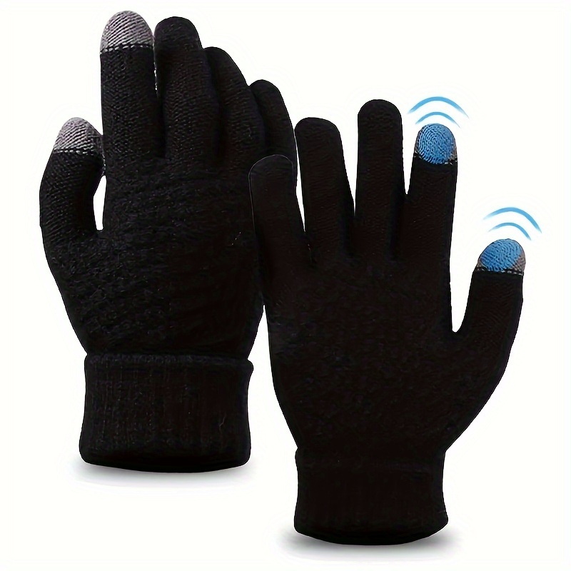 luvas de ecrã   de inverno unissexo, luvas de malha elástica quentes, versão espessa de dedo inteiro, mistura de nylon e poliéster, estilo  , apenas lavagem à mão, acessórios de moda masculina, luvas de condução detalhes 5