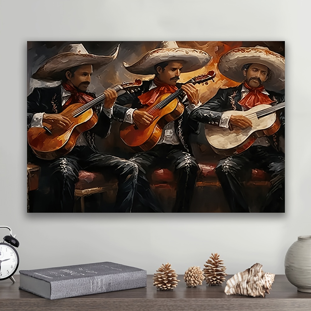 

1pc Vibrant Canvas Art Print - " " Traditional Mexican Musicians, Wall Decor For Home, Office, Cafe, Bar, Dorm - , , Mexican Home Decor