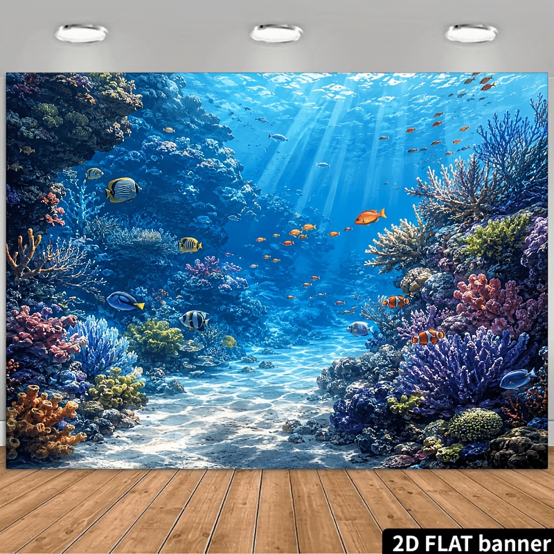 TEMU 2d Flag World Themed Banner Background, Featuring Colorful Coral And Elements, Made Of Material, No Power Supply Required, Suitable For Various