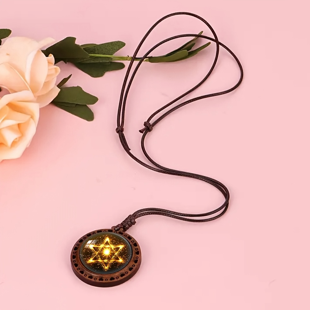 Golden Star Shining Heart Wooden Necklace
