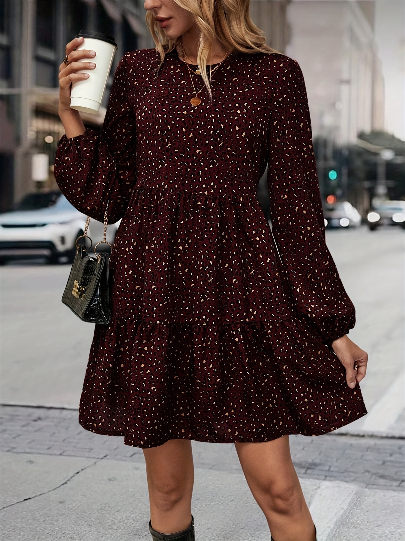 abito elegante donna a maniche lunghe stampa Temu Switzerland