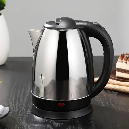 대용량 스테인리스 스틸 전기 주전자, 검은 손잡이 및 빨간 표시등 - 빠른 끓음, 자동 차단, 식품 등급, 가정 및 사무실 사용
