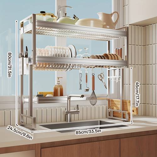 large item sea freight 304 stainless steel over the sink dish drying rack 2 tier sink dish rack large kitchen countertop dish rack suitable for kitchen dish drying and storage kitchen tableware storage accessories storage organizer