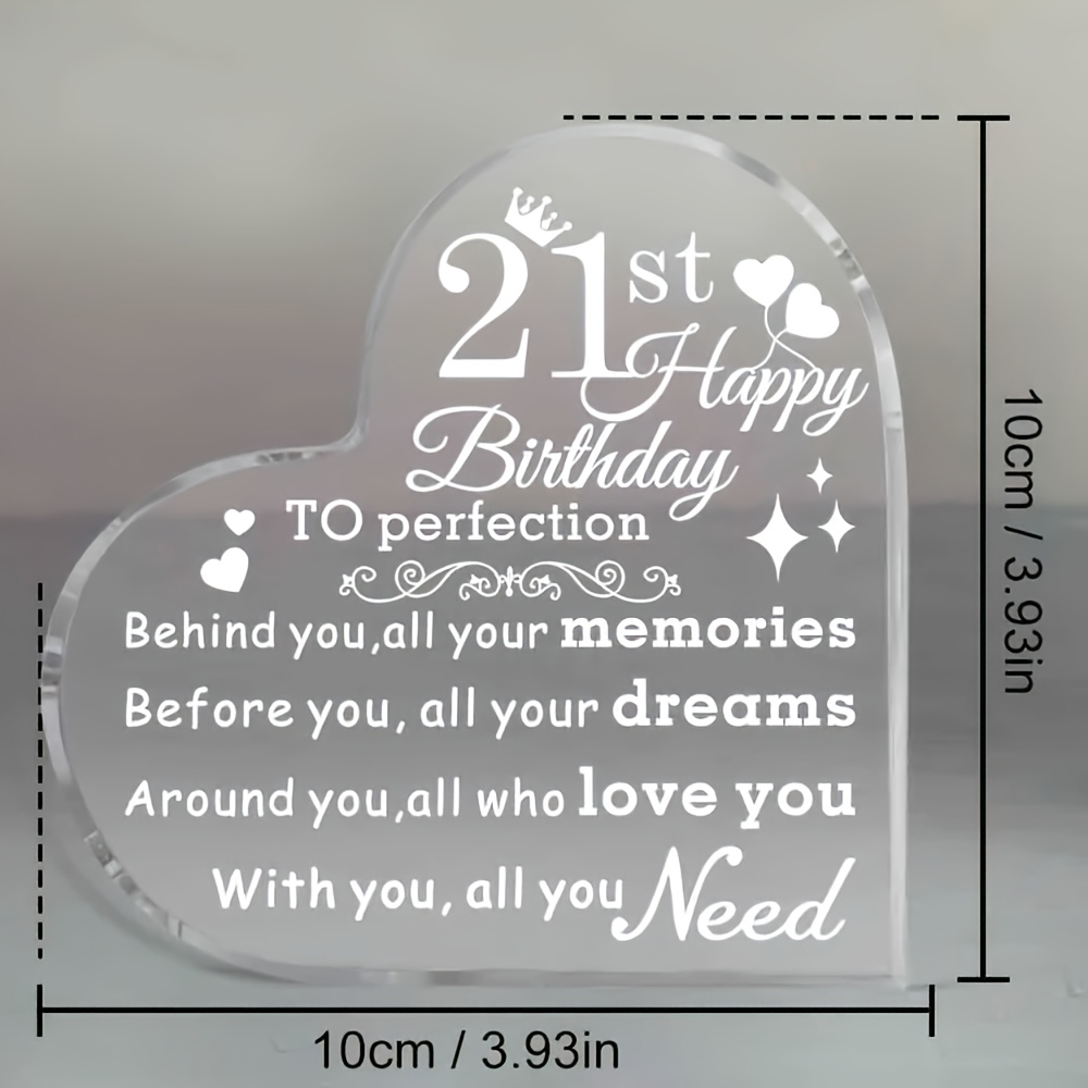 TEMU 2d Flat 1pc 21st Birthday Heart Acrylic Plaque Desktop Decoration Plaque And Ornament For Bedroom, Study, Etc. Inspirational Birthday Gift For