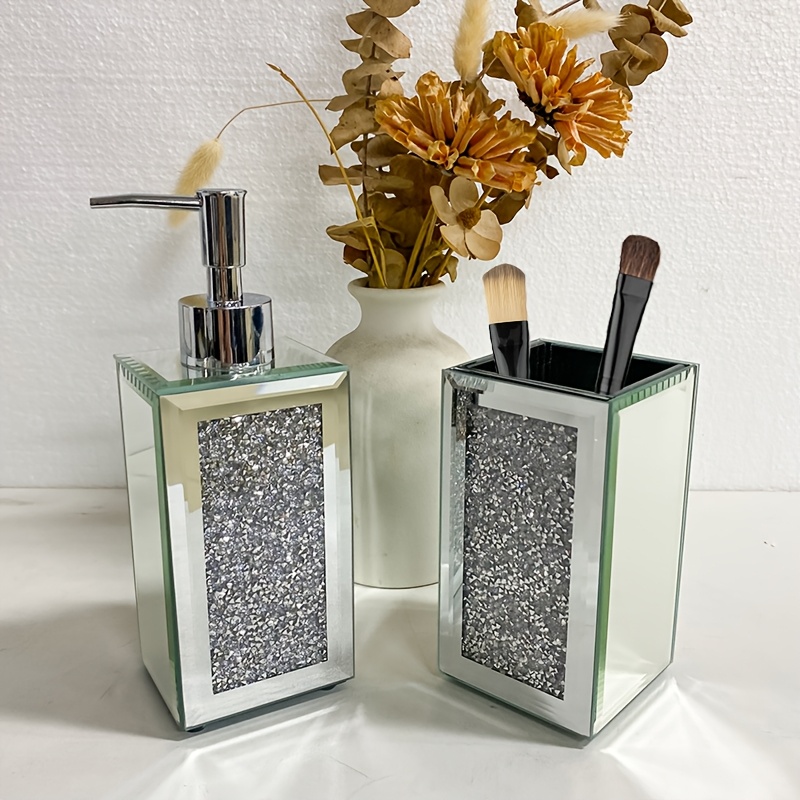 E-shop 2er-Set dekorativer Badezimmerzubehör, Silbernes Glas Badezimmerbedarf, zweiteiliges Badezimmerzubehör, Weihnachtsdekoration,