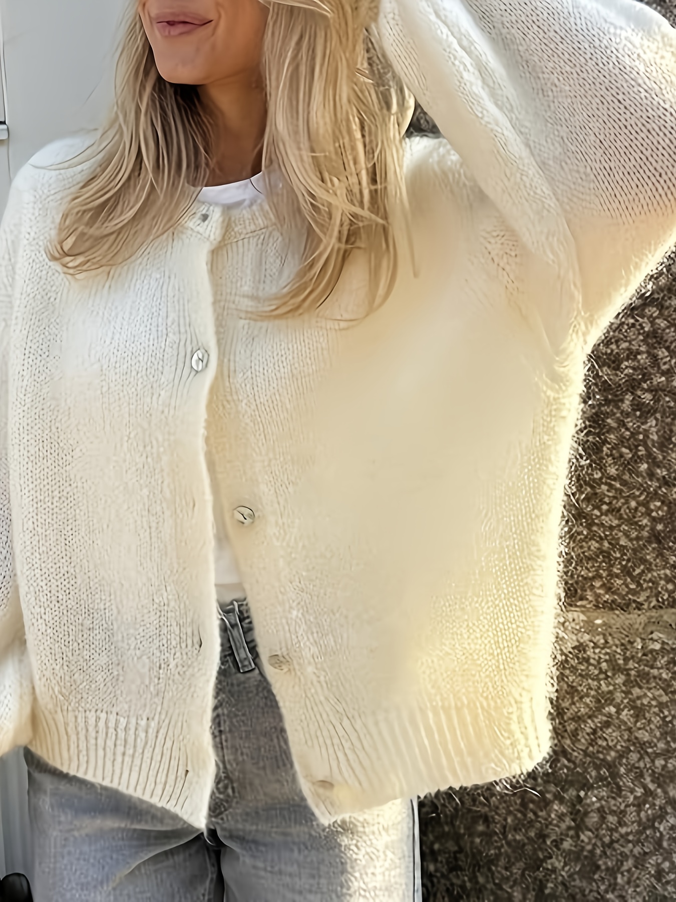 women's oversized korean-style sweater soft beige cardigan with