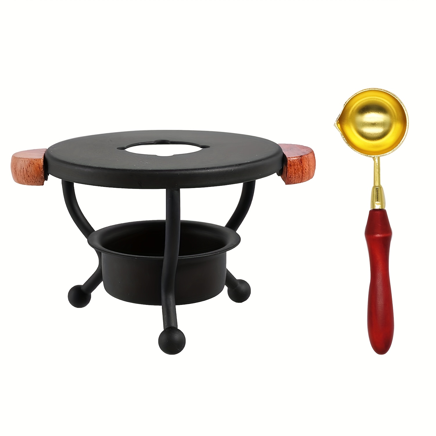Image of 1 Set Of Metal Tripod Sealing Wax Melting Furnace With Wax Spoon, Sealing Wax Melting Furnace, Sealed Wax Furnace, Fast Wax Melting Tool