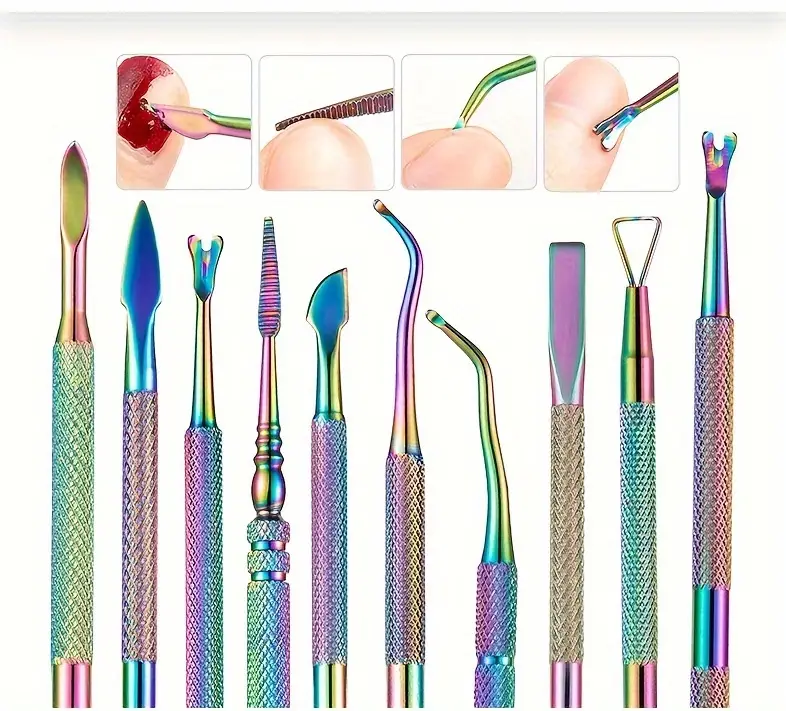 14pcs hypoallergenic stainless steel cuticle pusher and nail file set manicure pedicure tools uv gel polish remover cleaning kit nail tech supplies details 0