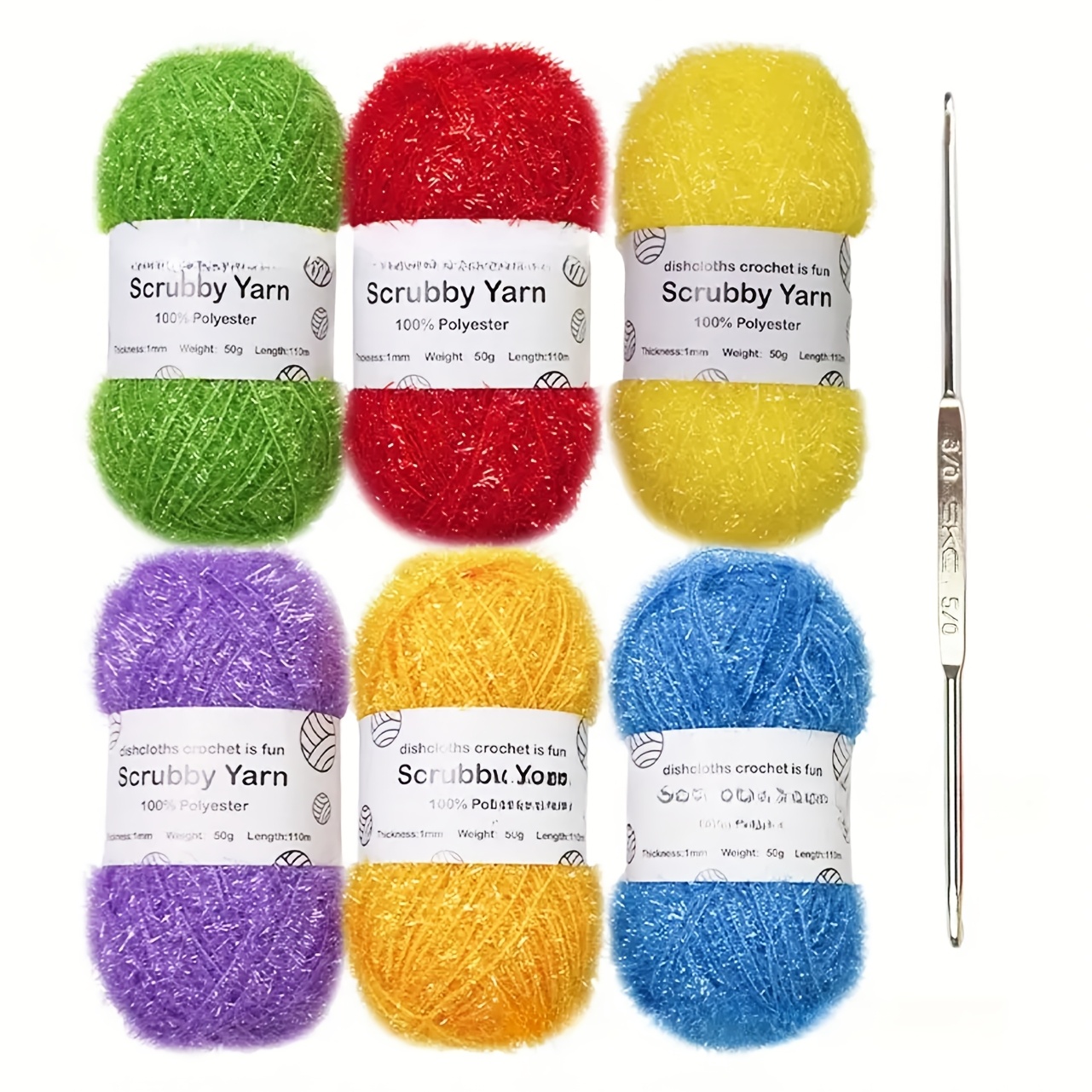 TEMU 6 pièces, 300g. Fil acrylique étincelant et fil en fibre de verre premium, tissage à DIY pour broderie, brosses à vaisselle, sacs, chapeaux,