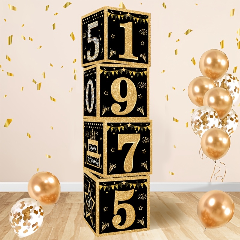 conjunto de 4 caixas de papel pretas e douradas de 27cm para o 50º aniversário, decoração de festa de aniversário, sem necessidade de eletricidade, artigos e presentes para festa de aniversário de adultos