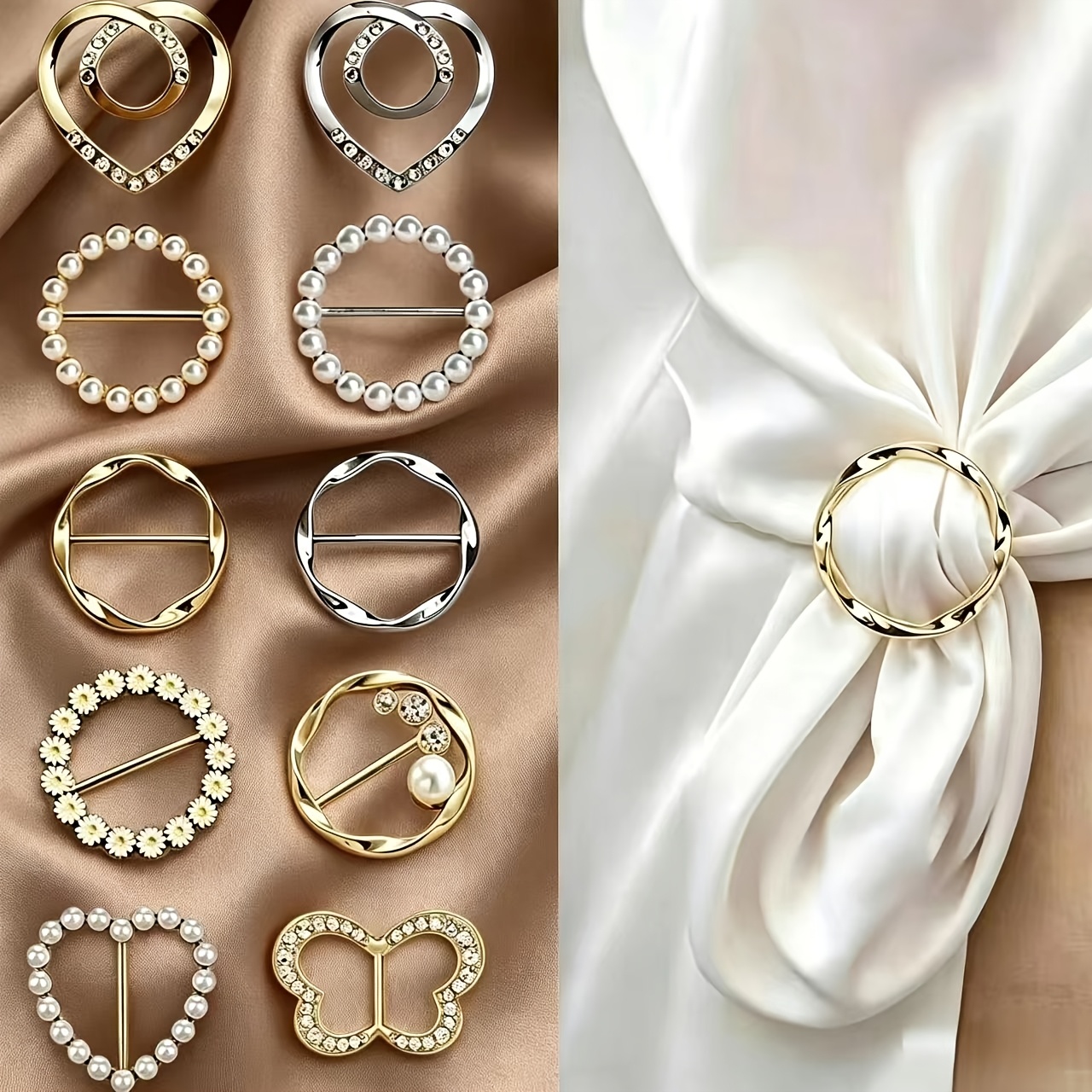 Image of 10 Unisex Scarf Ring Clips T-shirt Tie Clips Shirt Corner Knotting Buttons Waist Clips Tighteners Fashion Metal Round Shirt Clips Decorative