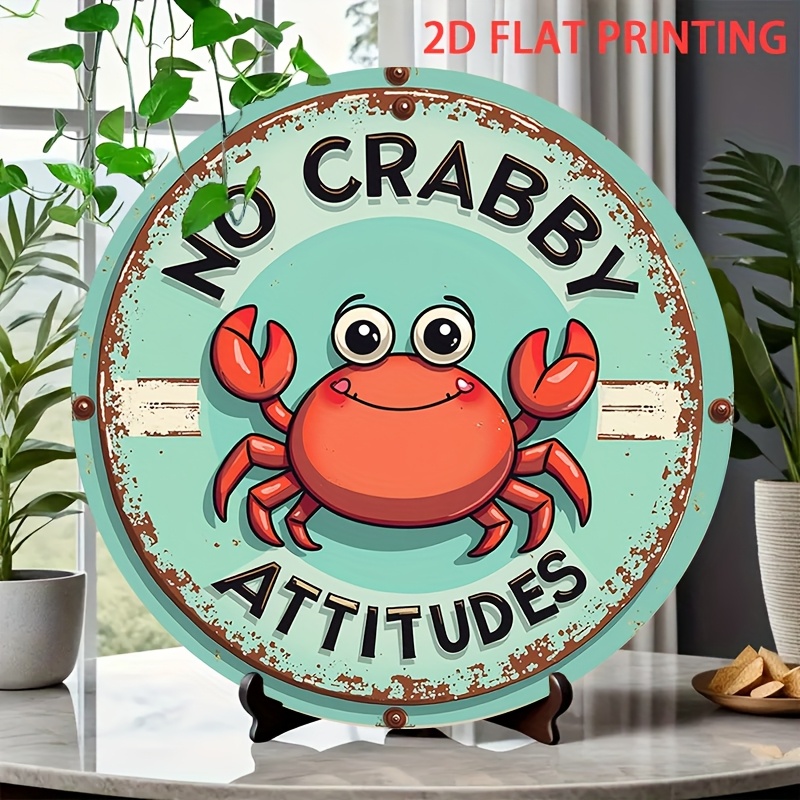 TEMU 2d Flat - 1pc 2d Flat 2d Plane, 1pc Of Fun Crab Decoration - Retro Wall Art With "" Slogan - Teal Background With - Pre-drilled For Easy Hanging