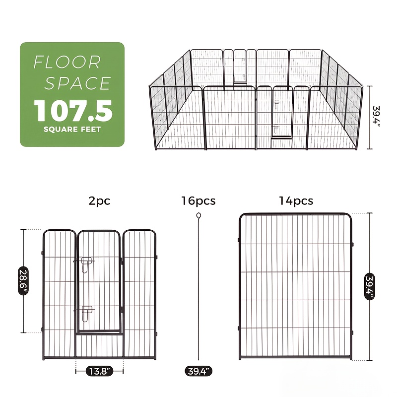 TEMU 8/16 Panels Diy Indoor Dog/puppy Playpen, Metal Dog Kennel With Door For Large/medium/small Dogs, Fits Pet, And Safe Play, Easy To Move &