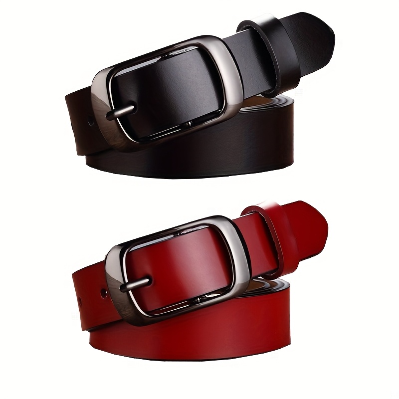 TEMU 2pcs Elegant Pu Belts With Metallic Square - Versatile Waist Belts For Jeans, Dates, Parties, Valentine's Day, Mother's Day Gifts Suitable For