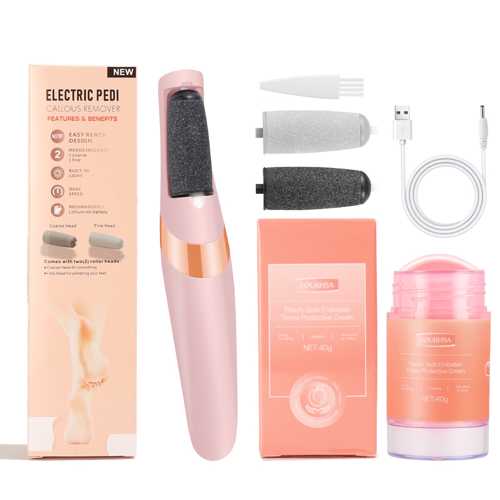 TEMU Remover For Feet, Electric Foot Remover Rechargeable Pedicure Tools Smooth Pedicure Wand Electronic Foot File, Equrhsa Foot Care Cream Cracked