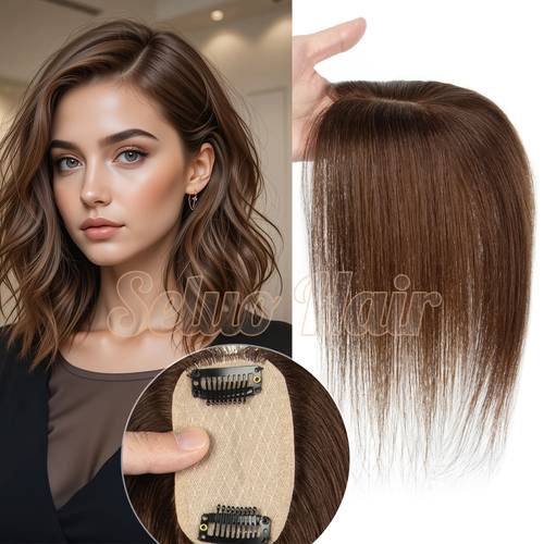 5x9 no bangs hair toppers for women real human hair toppers with thinning hairpieces for women 8 14 inches human hair topper for cover gray roots medium brown mix blonde with dark brown clip in human hair extensions
