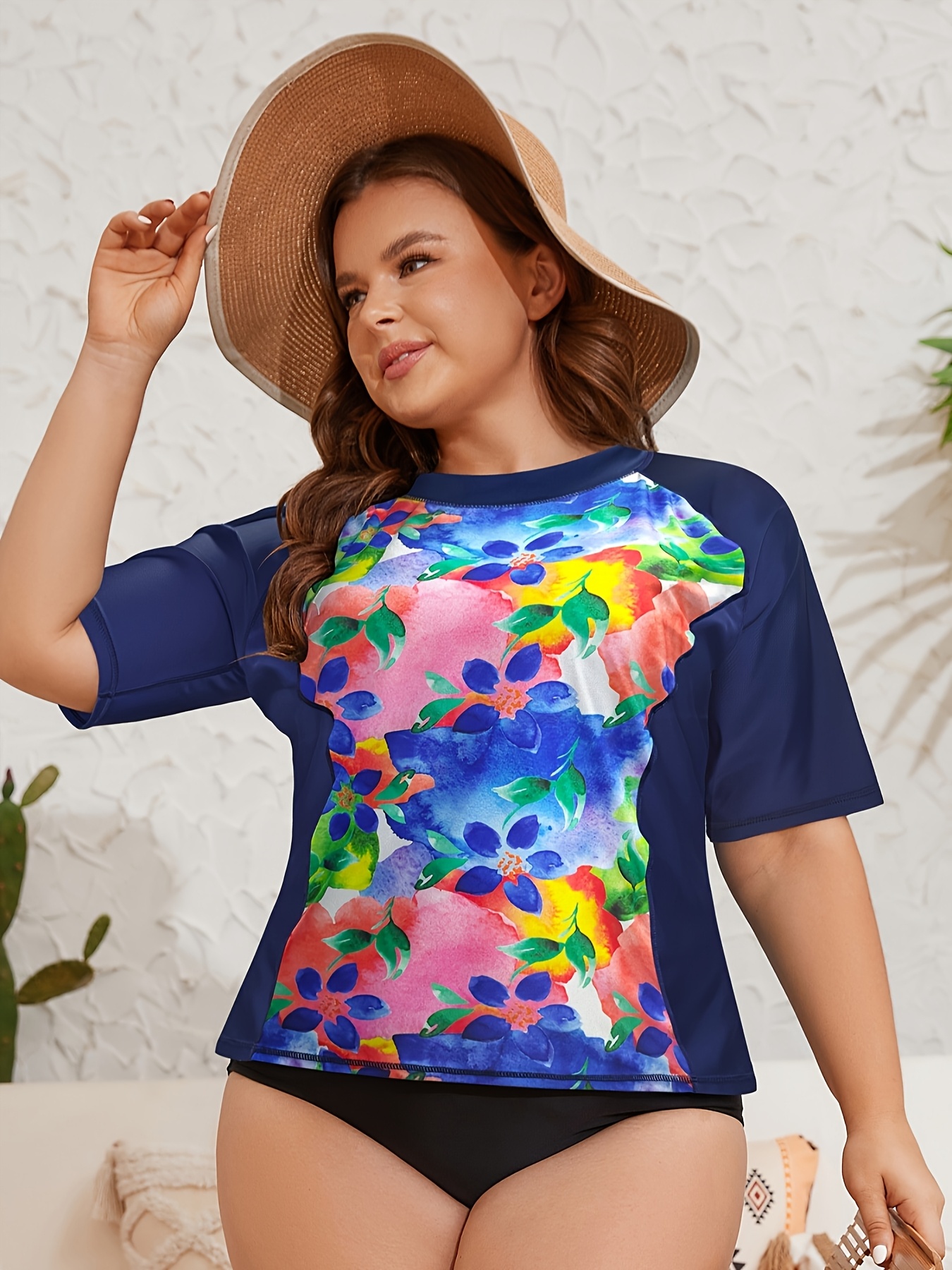 High Waisted Short Sleeve Swimsuit Top Women Pieces Bikini Set