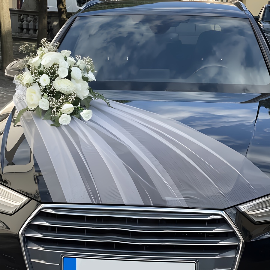 Image of 6pcs, L78.7*w29.5in Inch High-end White Wedding Car Decoration Fabric, Transparent Mesh Fabric Is Used For Wedding Car Decoration
