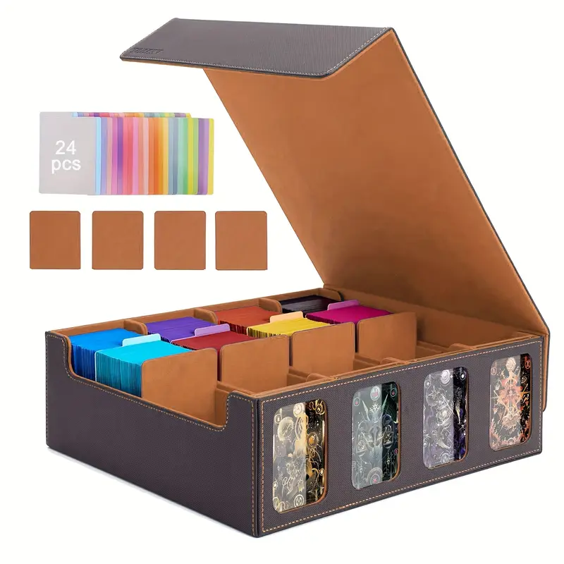 Card Storage Box for Trading Cards with Card Supporters, 3000+ MTG Deck Box with 24 Colorful Divider Tabs, Trading Card Storage with Viewing Windows Fits for * Cards(Black and Brown) Card Storage Box for Trading Cards with Card Supporters, 3000+ MTG Deck Box with 24 Colorful Divider Tabs, Trading Card Storage with Viewing Windows Fits for * Cards(Black and Brown)