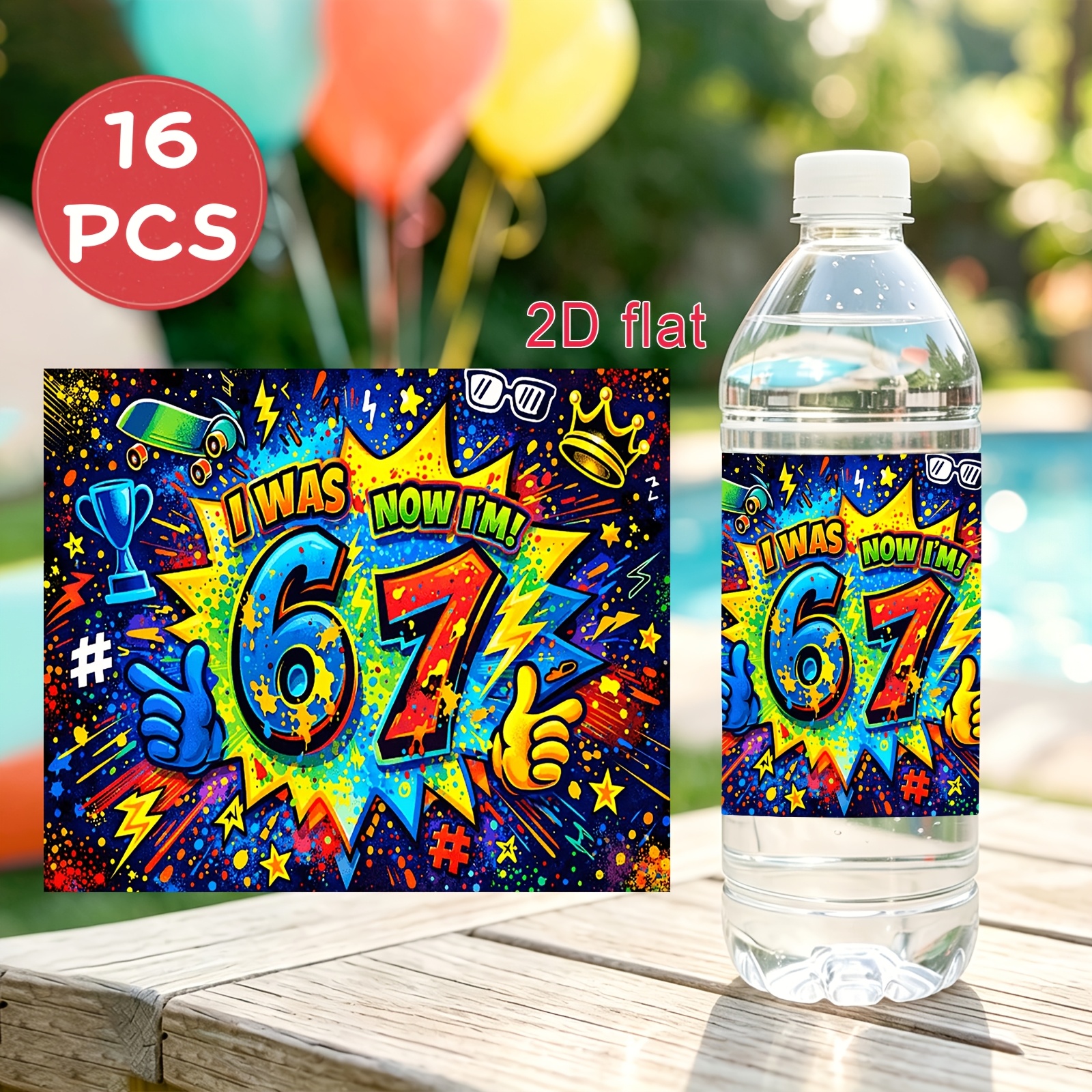 TEMU 2d Flat 16pcs Water Bottle Label Stickers Your 67th Birthday With Vibes And Fun Designs Perfect For Party Decorations For Party Supplies Gift