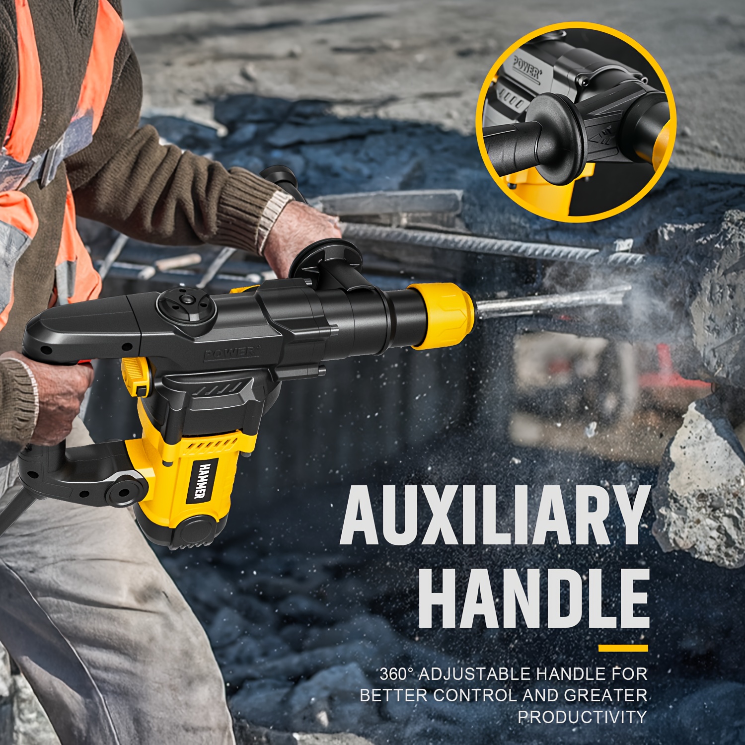 Heavy Duty Rotating Hammer Drill SDS Plus, Suitable For Concrete And Brick Walls, Dual-mode Multi Force Adjustment, Essential For Home Decoration And Construction Projects, Equipped With A Carrying Case And Various Drill Bits, Great Christmas Gift