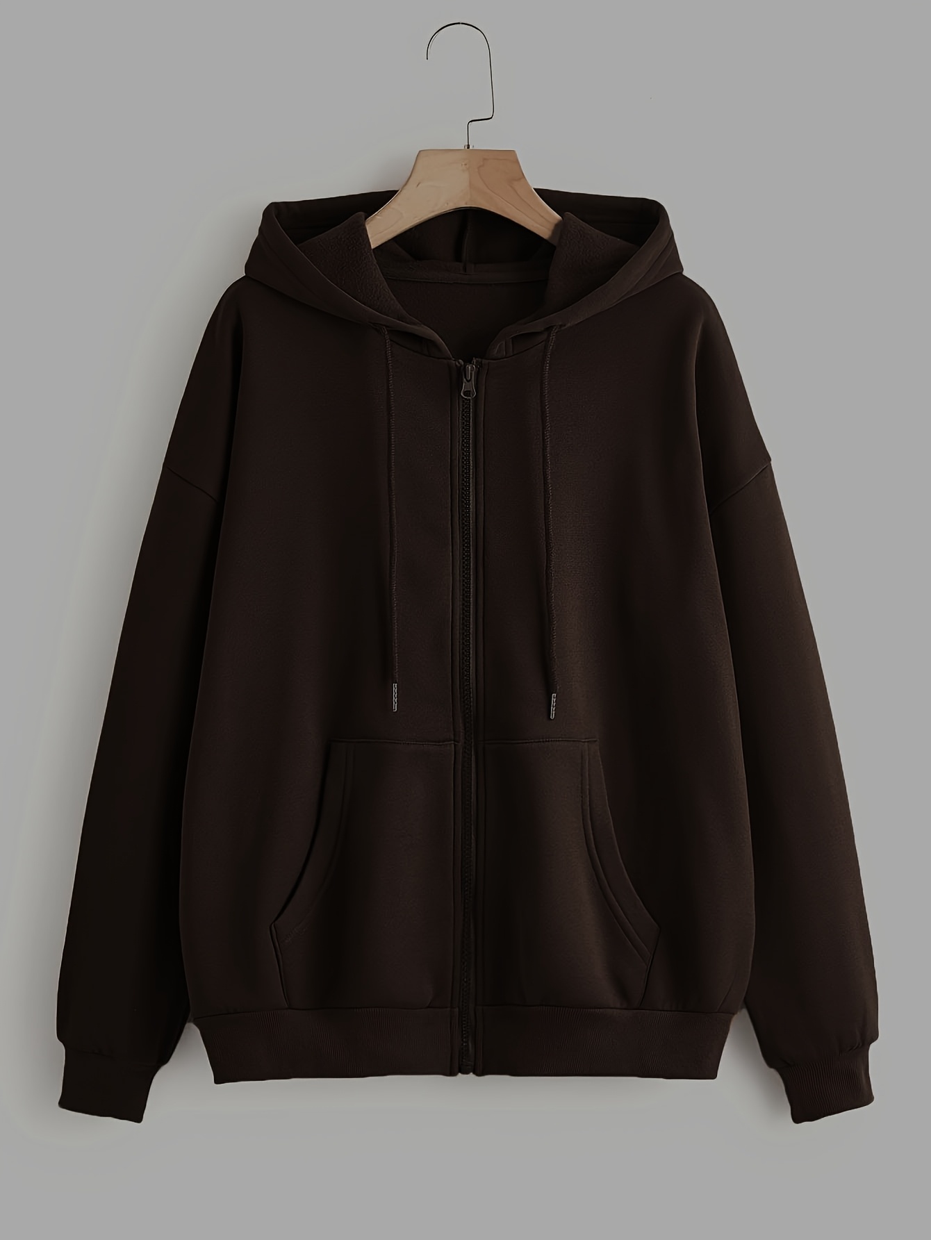 solid color zipper front kangaroo pocket hoodie casual drop Temu