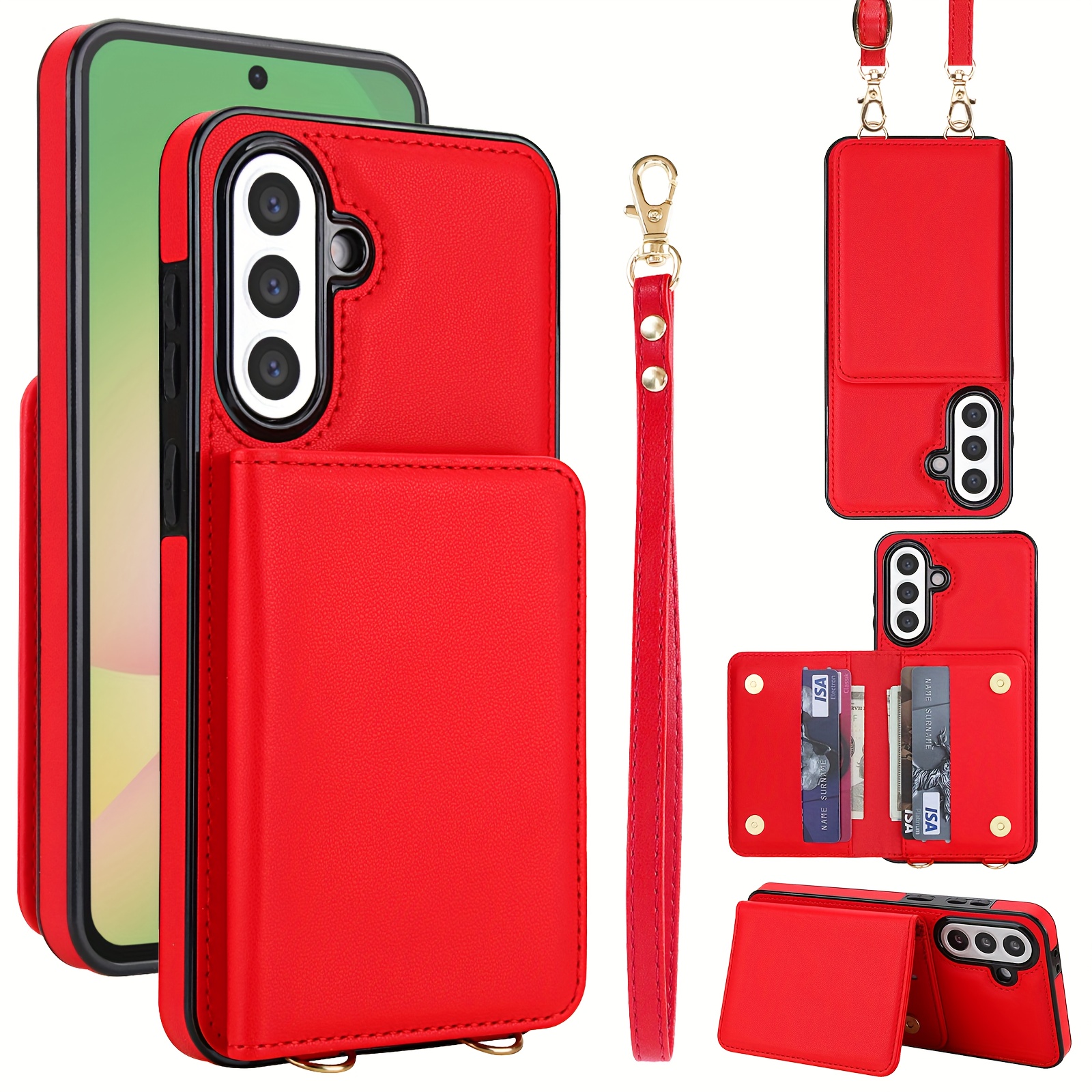 TEMU Phone Case - A High-end, Minimalist Luxury Phone Case With A Double Strap And Diagonal Crossbody Design, Featuring Magnetic Flip Cover With Card
