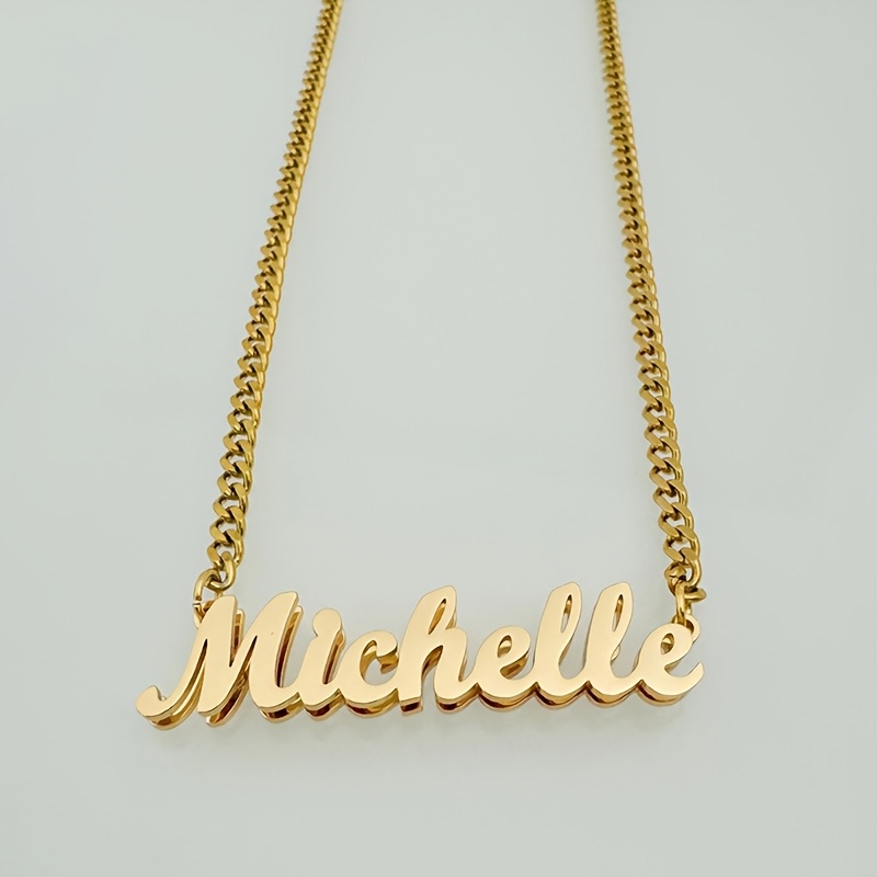 TEMU Custom Exquisite Double-layer Welded Name Necklace 304l Stainless Steel Customizable English Name Personalized Decoration Fashion Font Accessory