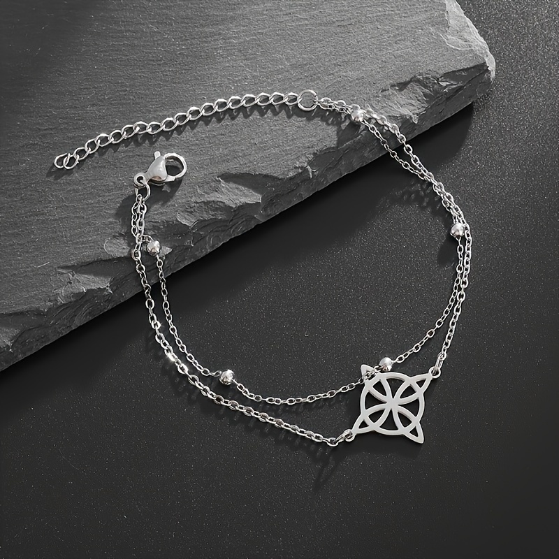 Image of 1pc Men's Wiccan Witch Knot Stainless Steel Cuff Bracelet Women's Fashion Charm Irish Jewelry Adjustable Amulet Gift, For Halloween