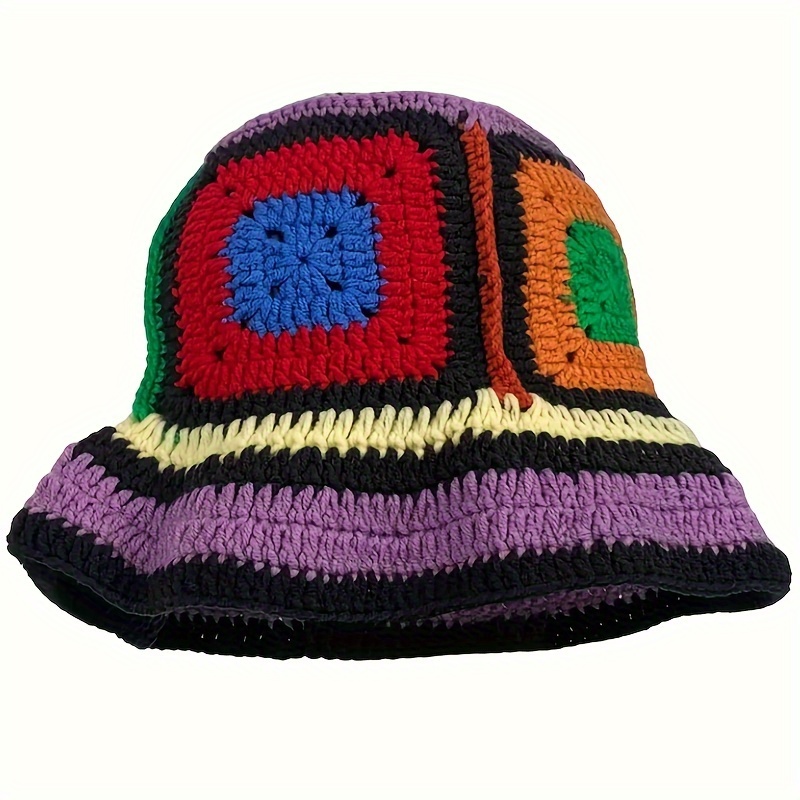 

2pcs Boho Flower Crochet Bucket Hat, Elegant Color Block Y2k Hat, Retro Knit Hat Breathable Beanies