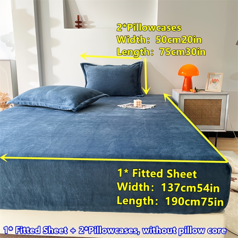 TEMU 3pcs Dark Fitted Sheet Set, Soft And Warm Solid Color Fitted Sheet, Bedroom Set (1 Fitted Sheet + 2 Pillowcases)