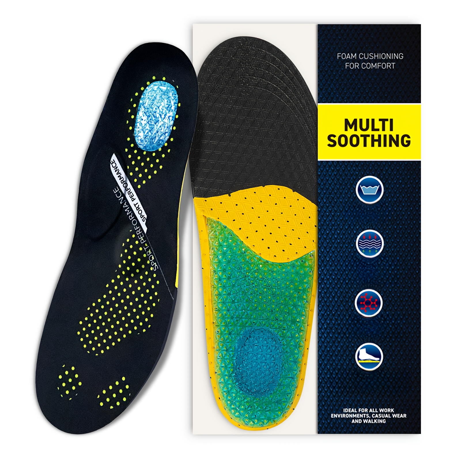Gel Insoles Shoe Inserts, Arch Support Shock Absorption Insoles For Sneakers Running Shoes