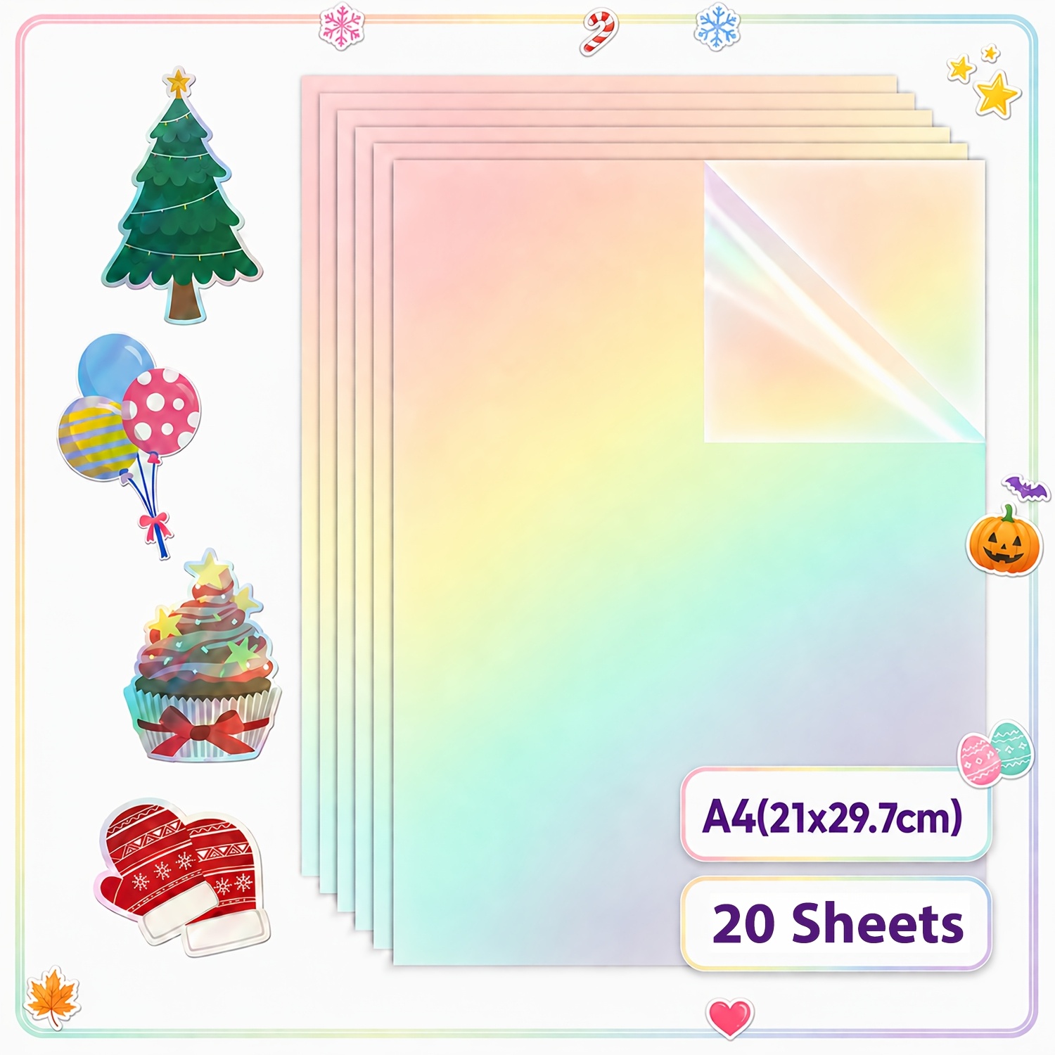 TEMU 20 Feuilles de Lamination Autocollantes Transparentes Holographiques, Film de Recouvrement en Vinyle pour Autocollants, Photos, Loisirs Créatifs
