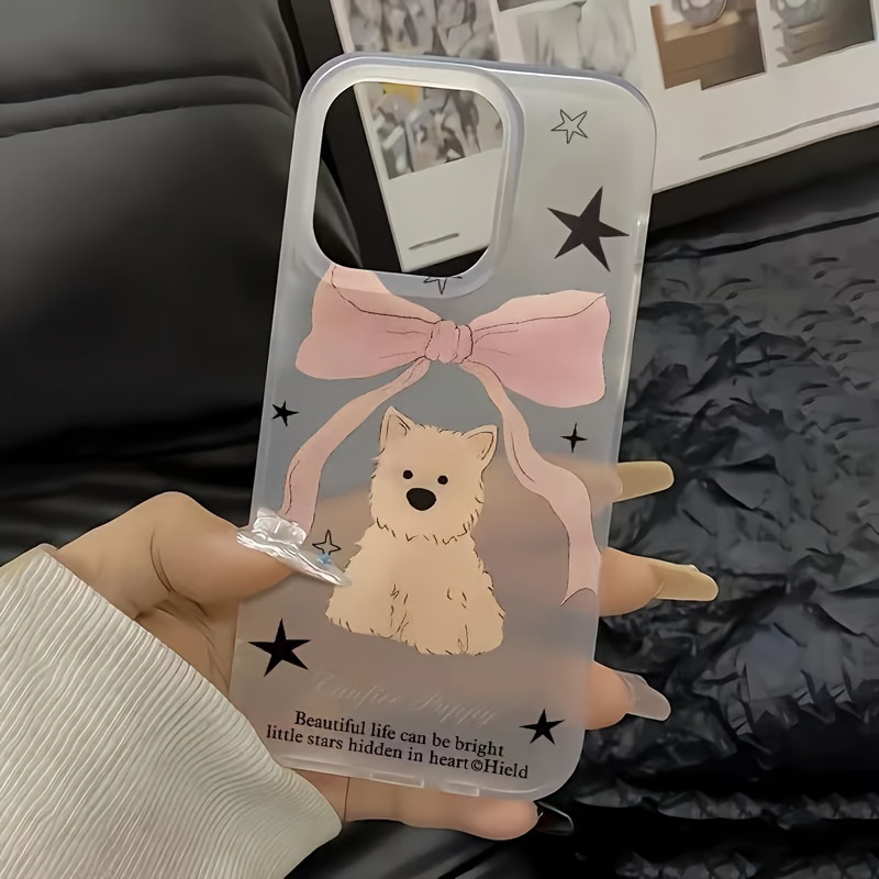 TEMU Bowknot Puppy Frosted Translucent Wheat Mobile Phone Case, Suitable For Iphone16promax/15/14plus/13/12/11