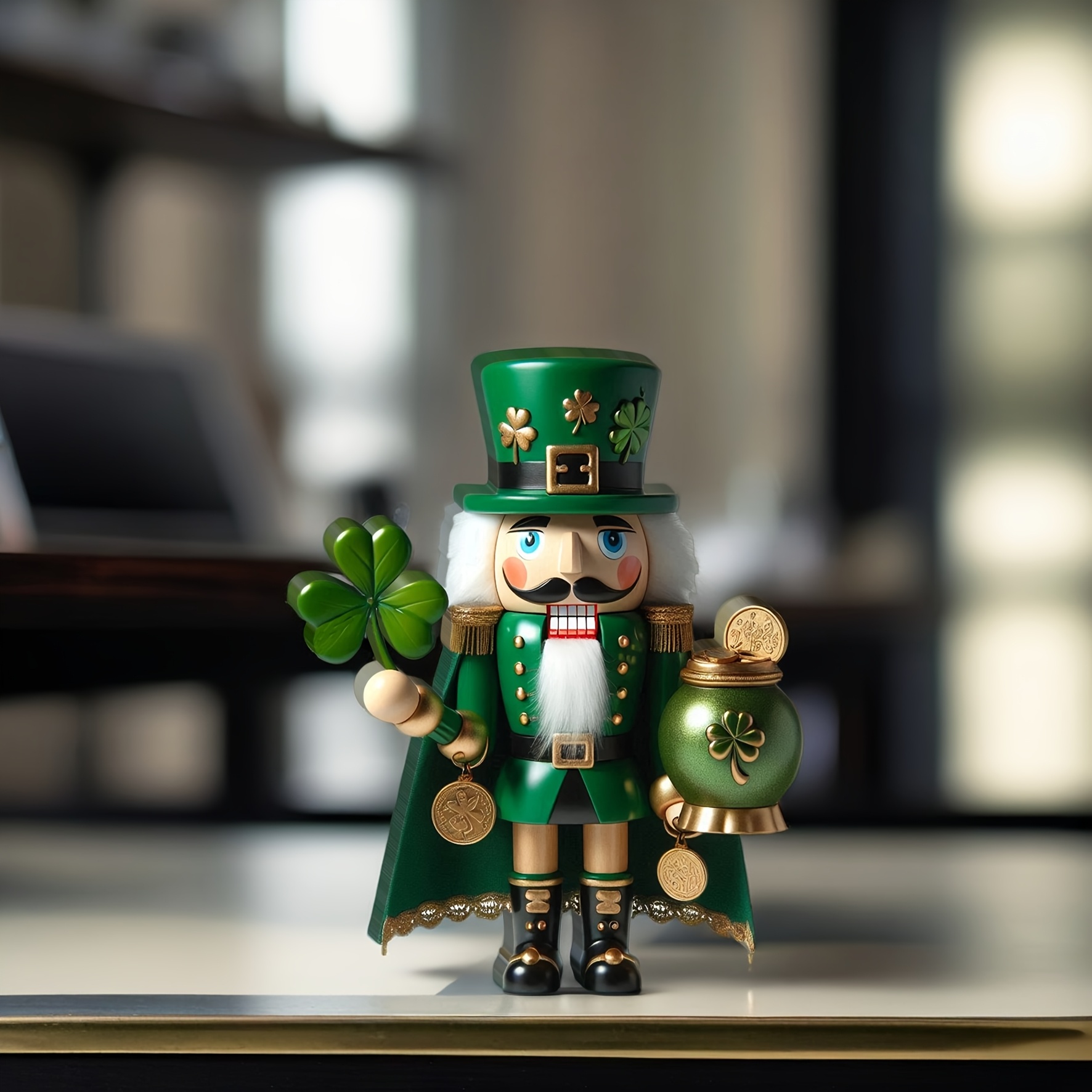 

Clover Nutcracker Acrylic Decoration - 's Day Gift, Vibrant Cartoon-style Figurine With Hat & Golden , Decor