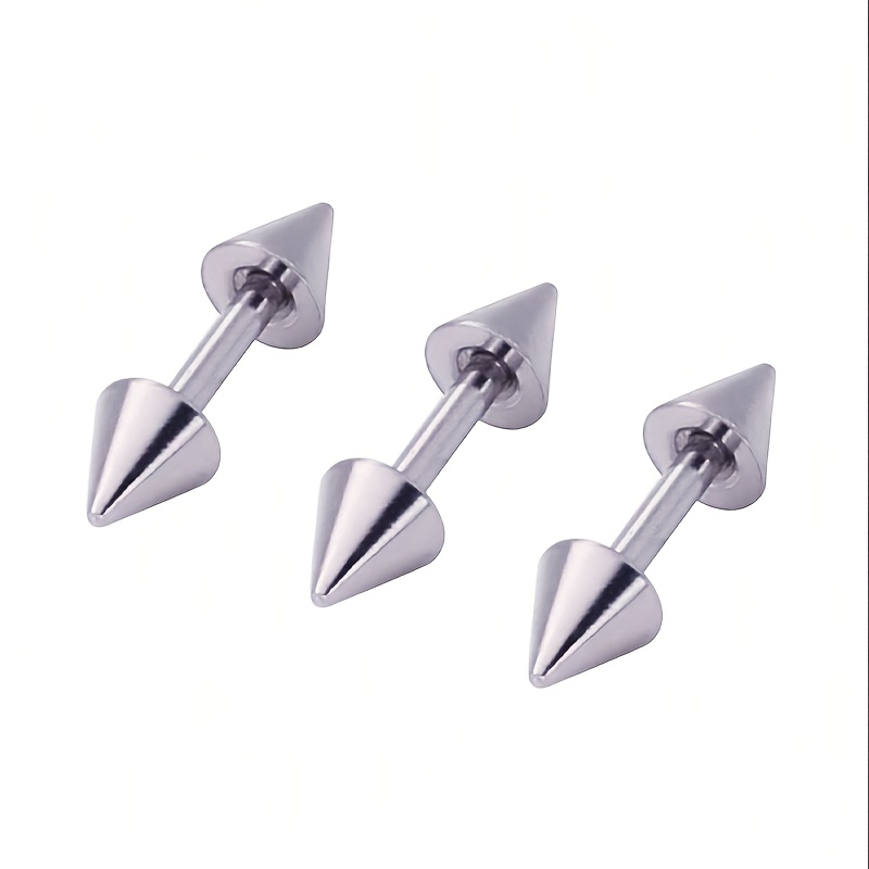 TEMU Juego de 3 pendientes de perforación tipo con punta en acero inoxidable, antena para perforación de oreja, joyería para perforaciones 16G,