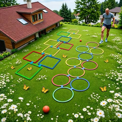 set de actividades sensoriales saltarinas de 25 piezas, para actividades al aire libre multijugador, escalera de agilidad y equipo de entrenamiento deportivo, mejora la reacción rápida y la agilidad, accesorios para actividades de césped y patio trasero, , 12 aros, 12