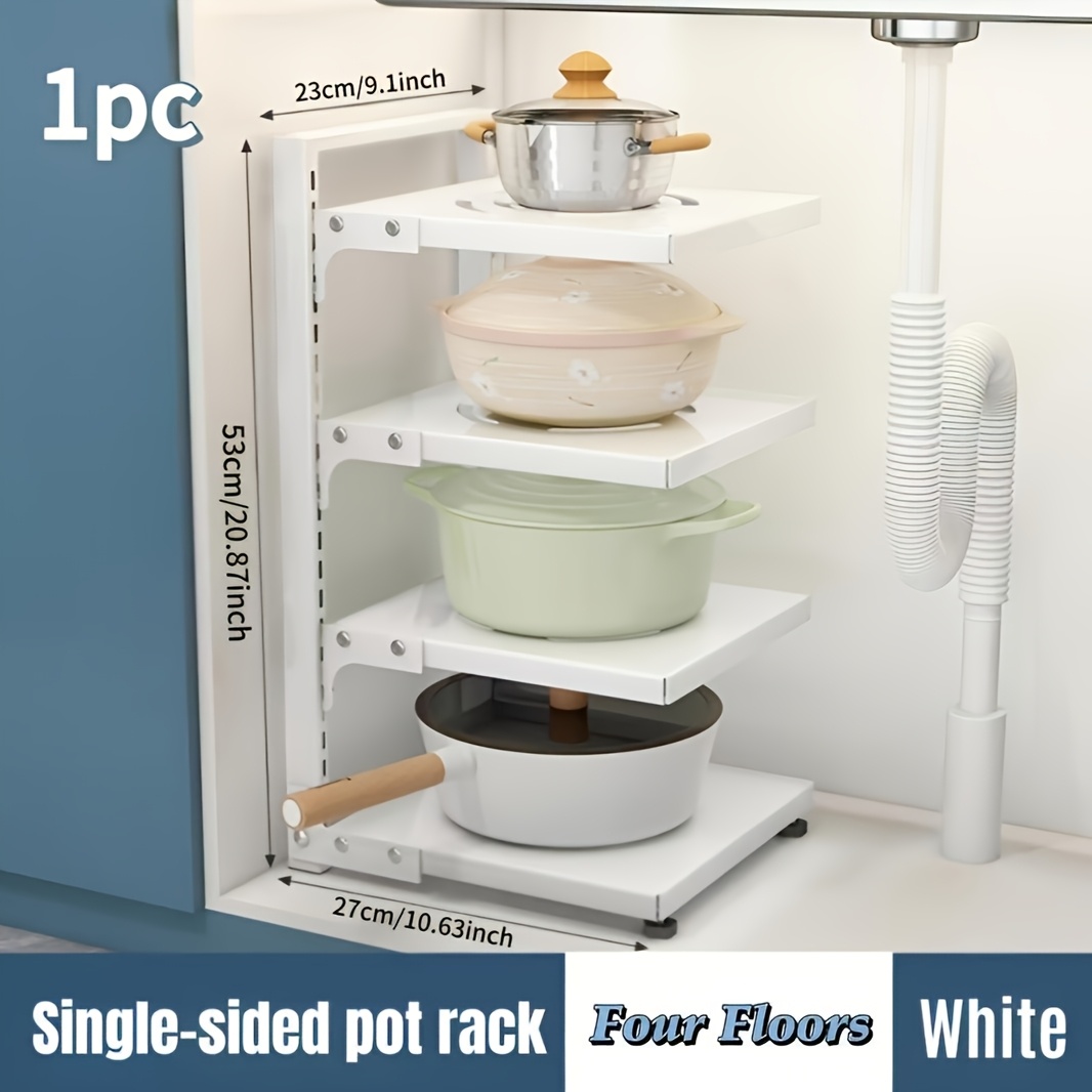 Sturdy Multi-Tier Kitchen Organizer Rack Adjustable, Rust-Proof Stainless  Steel Iron Storage for Pots and Pans Countertops Under Sink, for